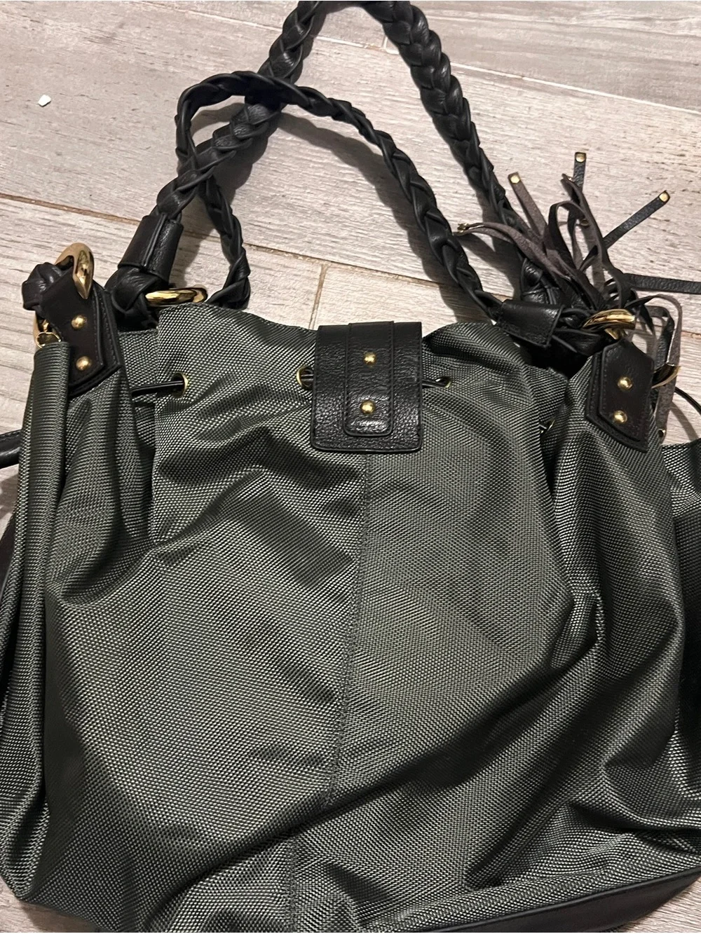 JEAN-PIERRE KLIFA for Anteprima-Nueve Green Nylon Tassel Lined Shoulder Bag